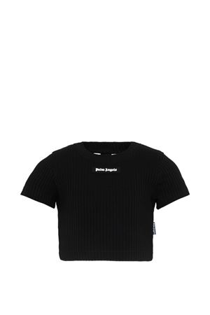 T-Shirt nero per bambina con logo PALM ANGELS KIDS | PGAA017S26JER001110